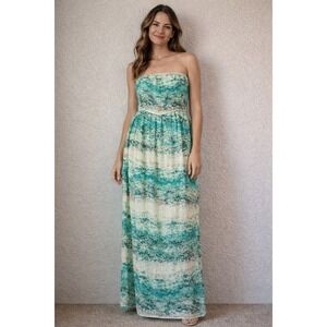 Milano Strapless Maxi Dress Abstract‎ Print Casual Summer Dress Size 8